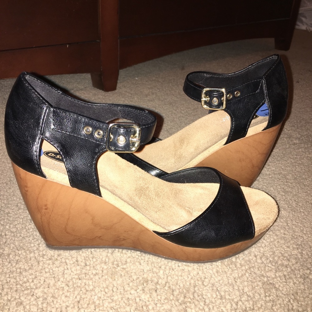 Black Leather Wedges